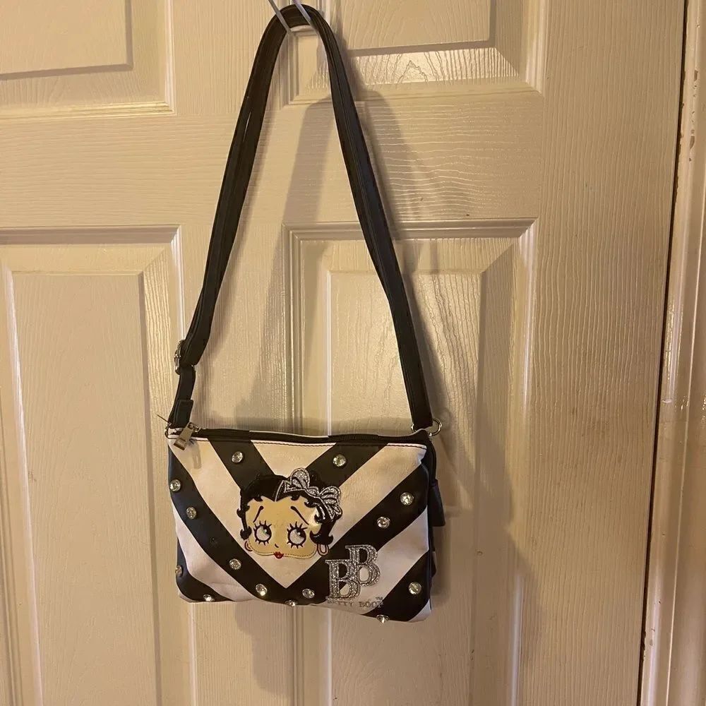 Betty Boop black and white crossbody/shoulder bag with Rhinestones studs.